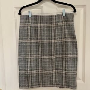Etcetera Gray Plaid Pencil Skirt with Sparkle Glitter‎ Sequins Size 10